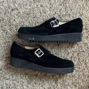 Marvin K. Black suede slip on buckle loafers